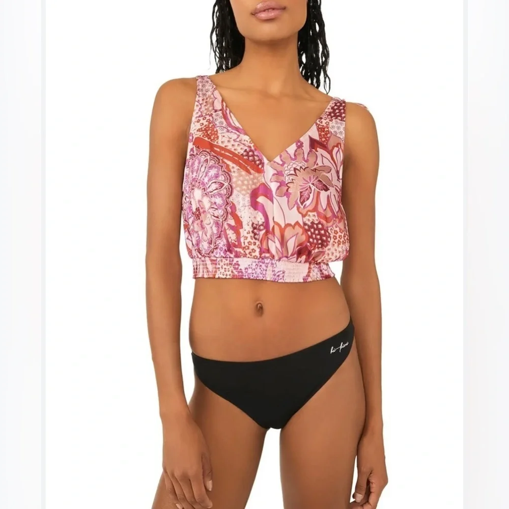 NEW FREE PEOPLE - Blush Floral Top with Elasticized Waistband